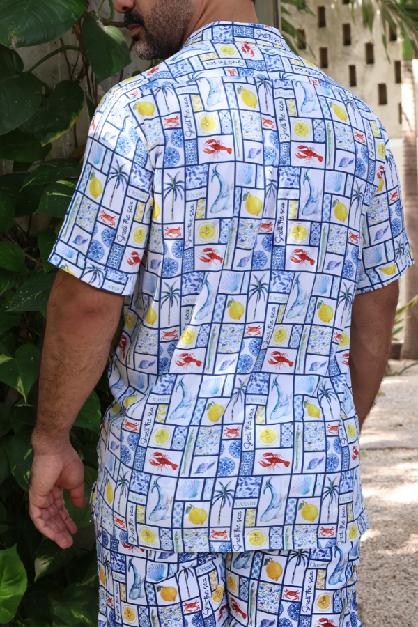 Camisa Manga Corta Estampado Playero Corte Relax Moderno Para Hombre